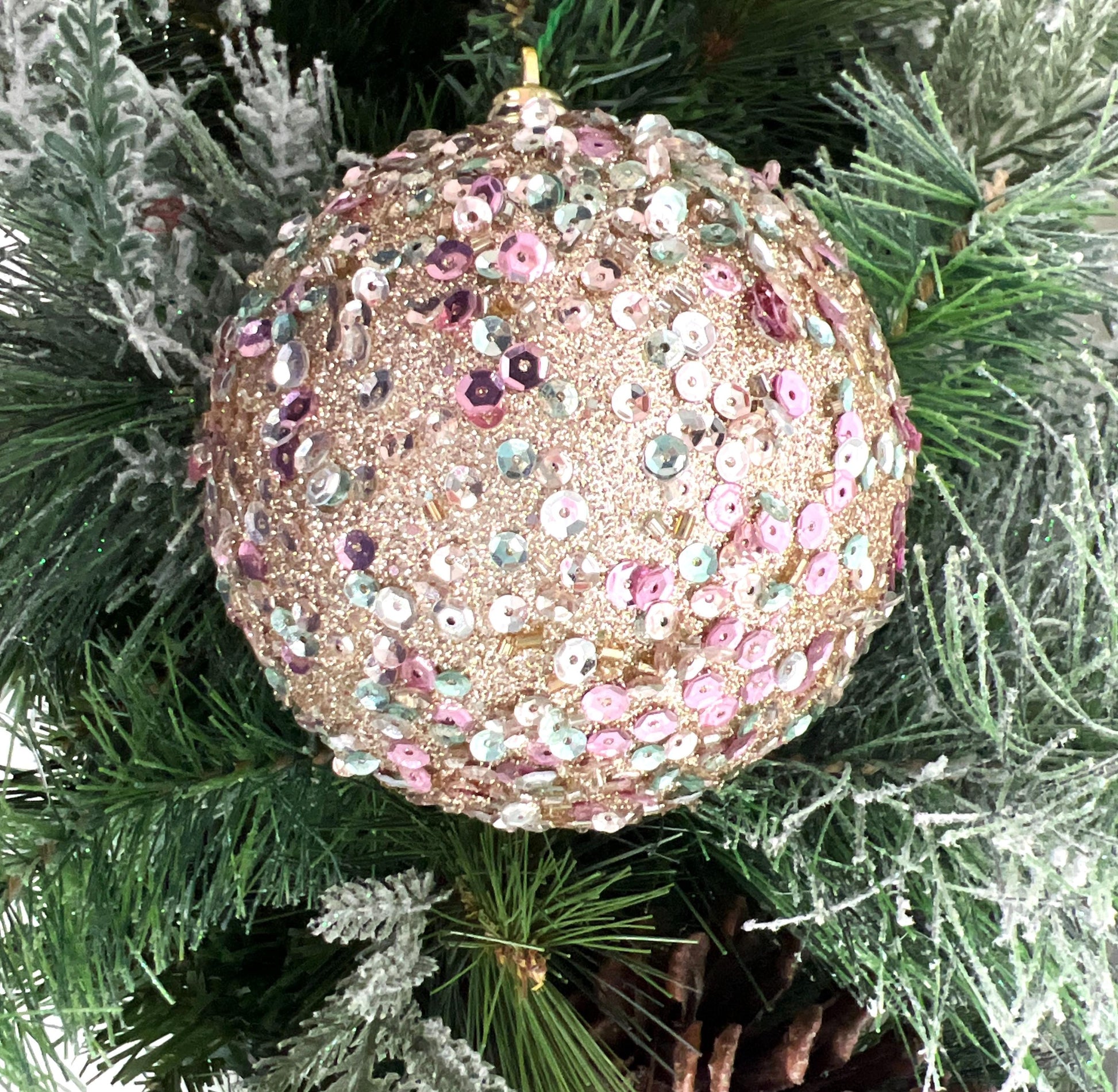 Starlight Sequin Ornament, Platinum Pink Christmas Ornament, Mint Sequin Tree Ornament, Farrisilk Holiday Bauble, Elegant Christmas Decor