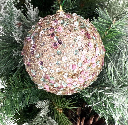 Starlight Sequin Ornament, Platinum Pink Christmas Ornament, Mint Sequin Tree Ornament, Farrisilk Holiday Bauble, Elegant Christmas Decor