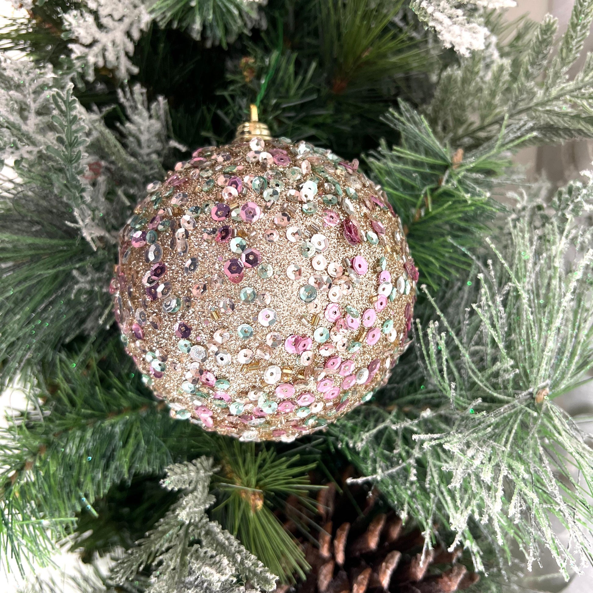 Starlight Sequin Ornament, Platinum Pink Christmas Ornament, Mint Sequin Tree Ornament, Farrisilk Holiday Bauble, Elegant Christmas Decor