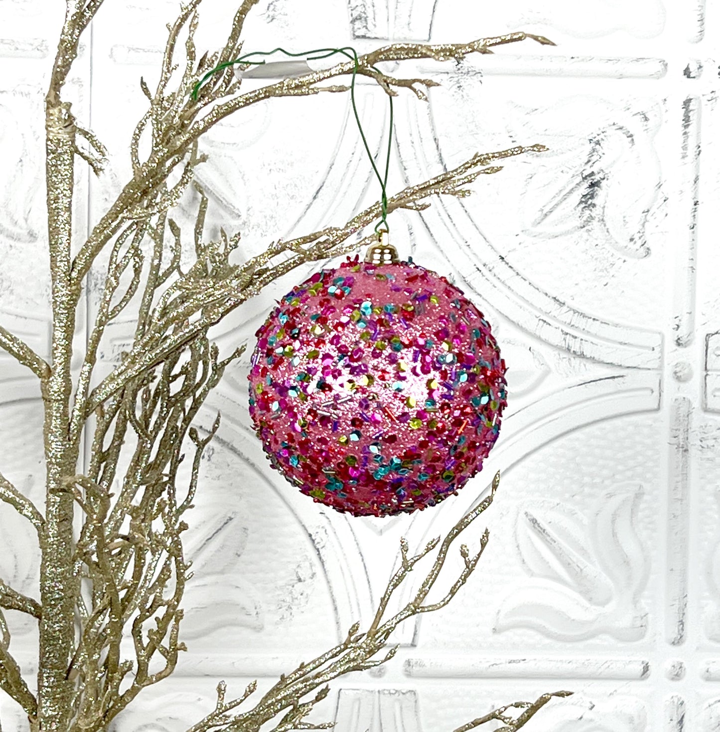 Pink Sequin Ornament, Farrisilk Christmas Bauble, Multicolor Beaded Ornament, Designer Holiday Decor, Glam Tree Ornament, Wreath Accent