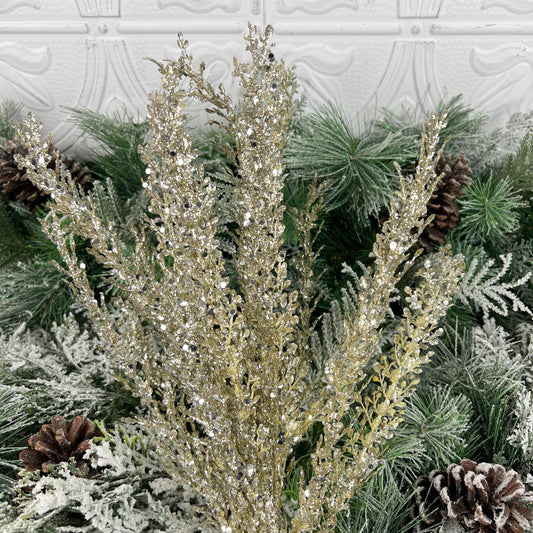 Glittered Artemesia Bush, Jeweled Artemesia Bush, Platinum Christmas Floral, Sequined Floral, Holiday Wreath Supply, Winter Wedding Decor