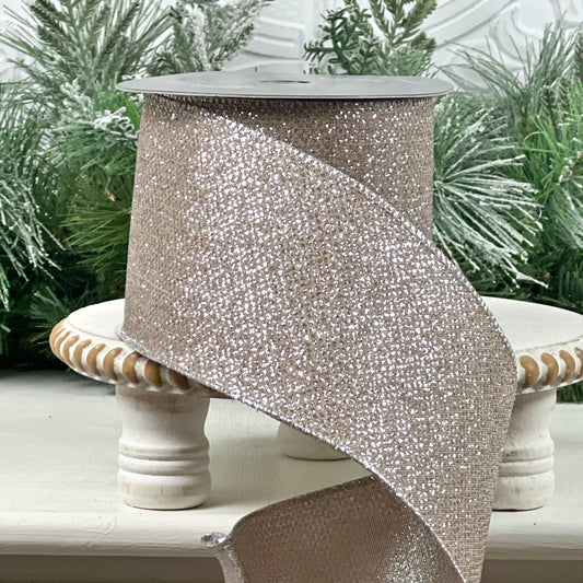 Platinum Glitter Ribbon, Farrisilk Ribbon, Glittered Christmas Ribbon, Elegant Holiday Ribbon, Wedding Bow Ribbon, Wreath Ribbon