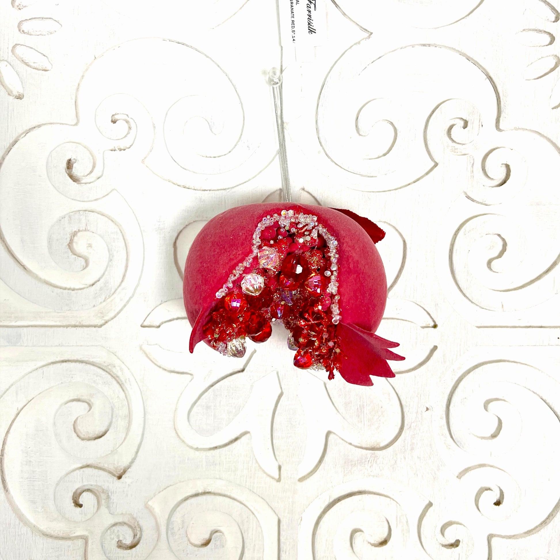Jeweled Pomegranate Ornament, Red Beaded Ornament, Christmas Fruit Accent, Wedding Centerpiece Decor, Red Christmas baubles, Christmas gifts