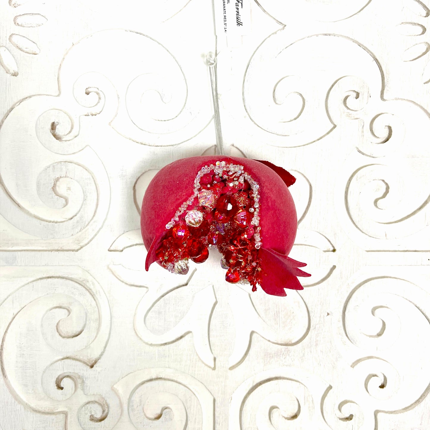 Jeweled Pomegranate Ornament, Red Beaded Ornament, Christmas Fruit Accent, Wedding Centerpiece Decor, Red Christmas baubles, Christmas gifts