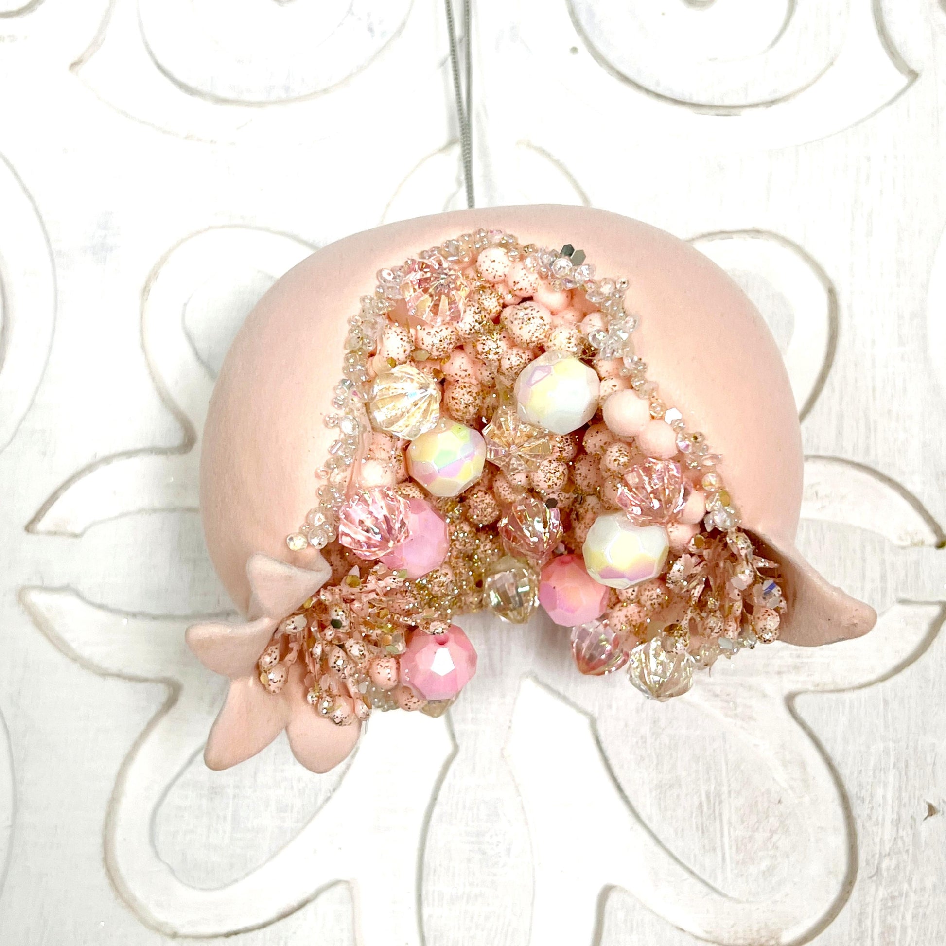 Jeweled Pomegranate Ornament, Pink Beaded Ornament, Christmas Fruit Decor, Wedding Centerpiece Decor, Pink Christmas bauble, Christmas gifts