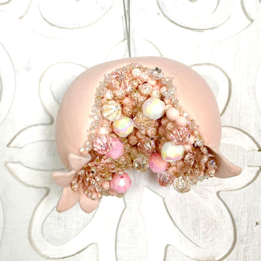 Jeweled Pomegranate Ornament, Pink Beaded Ornament, Christmas Fruit Decor, Wedding Centerpiece Decor, Pink Christmas bauble, Christmas gifts