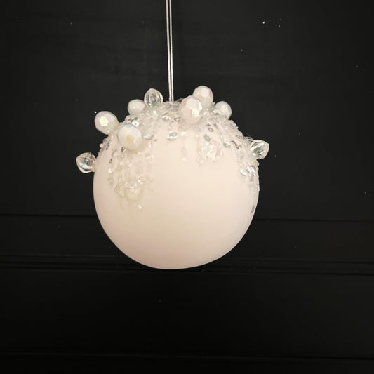 Farrisilk Jeweled Velvet Ornament, White Christmas Ornament, Crystal Drop Ornament, Holiday Tree Decor, Beaded Velvet Ornament