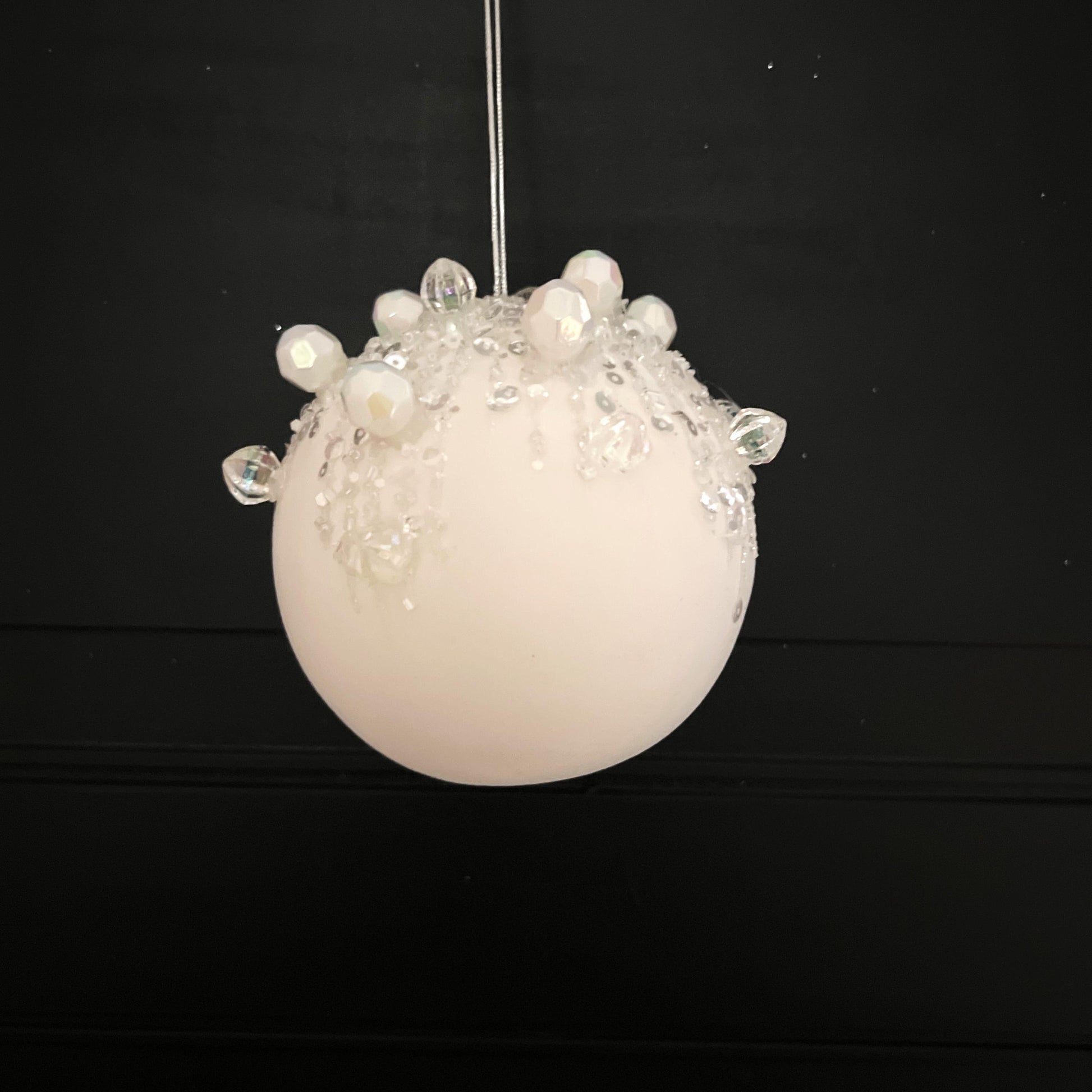 Farrisilk Jeweled Velvet Ornament, White Christmas Ornament, Crystal Drop Ornament, Holiday Tree Decor, Beaded Velvet Ornament