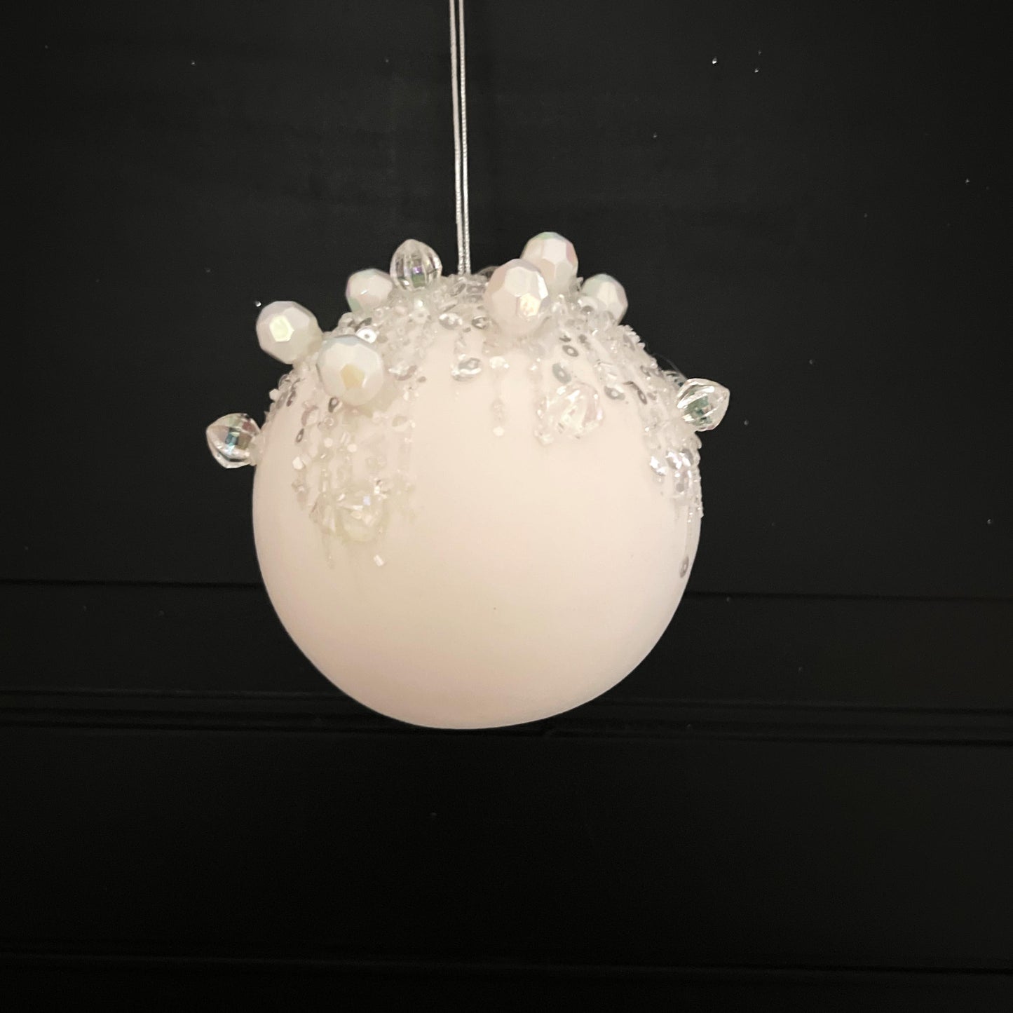 Farrisilk Jeweled Velvet Ornament, White Christmas Ornament, Crystal Drop Ornament, Holiday Tree Decor, Beaded Velvet Ornament