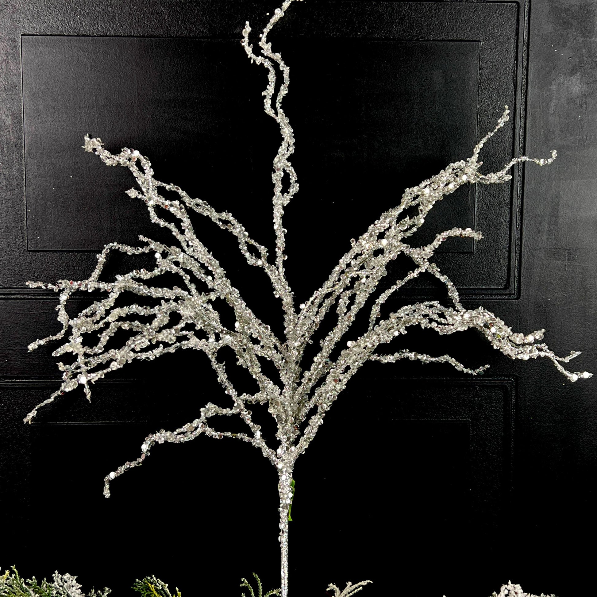 Iced Twig Spray, Crystal Holiday Branch, Winter Tree Accent, Elegant Christmas Pick, Snowy Wreath Stem