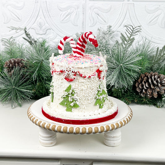 Holiday Cake Ornament, Candy Christmas Decor, Faux Christmas Cake, Peppermint Cake Decor, Christmas Tiered Tray Decor