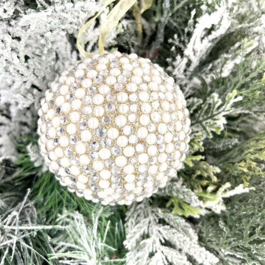 Pearl Christmas Ornament, Cream Champagne Ornament, Elegant Jeweled Christmas Ornament, Pearl Holiday Decor, Jeweled Wreath Accent
