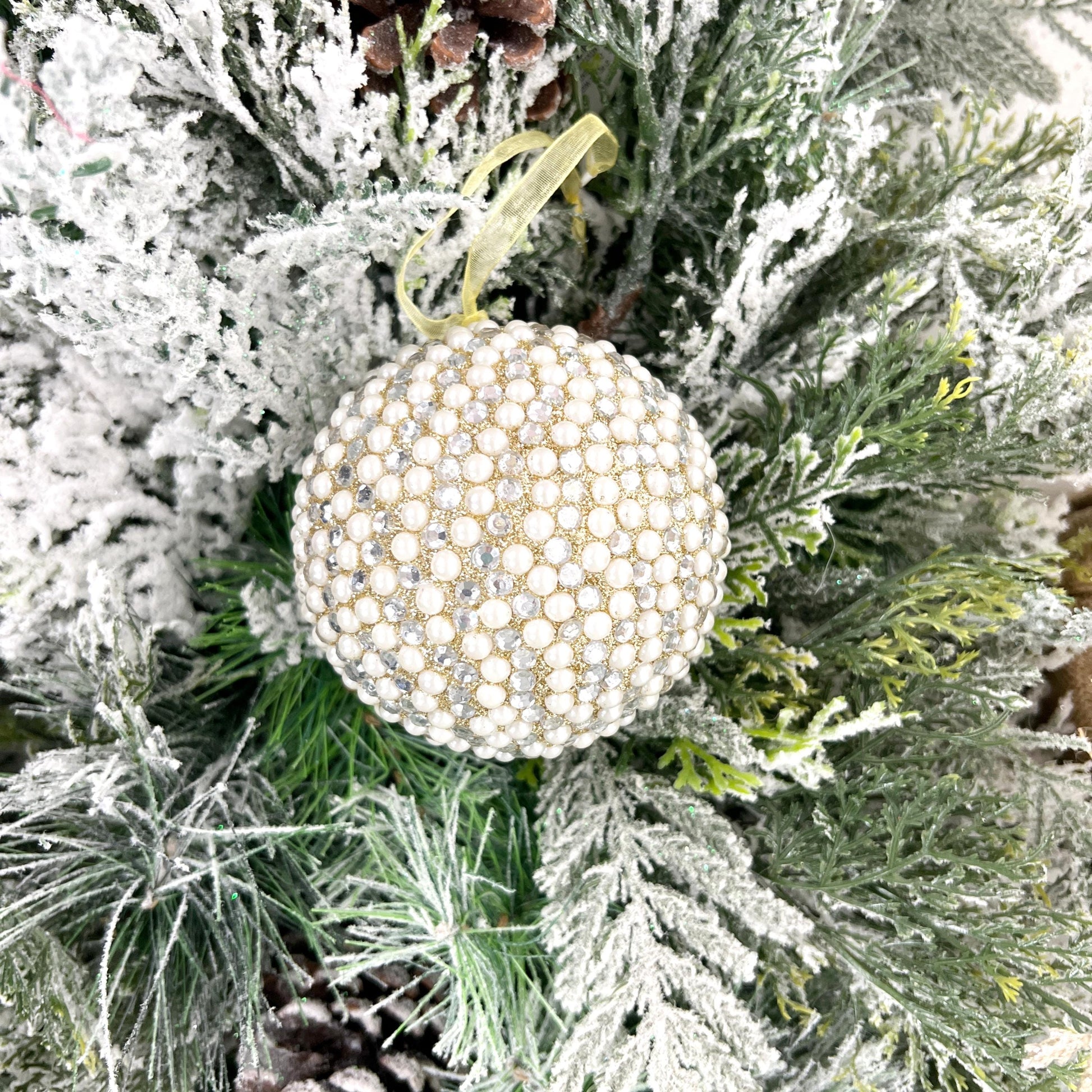 Pearl Christmas Ornament, Cream Champagne Ornament, Elegant Jeweled Christmas Ornament, Pearl Holiday Decor, Jeweled Wreath Accent