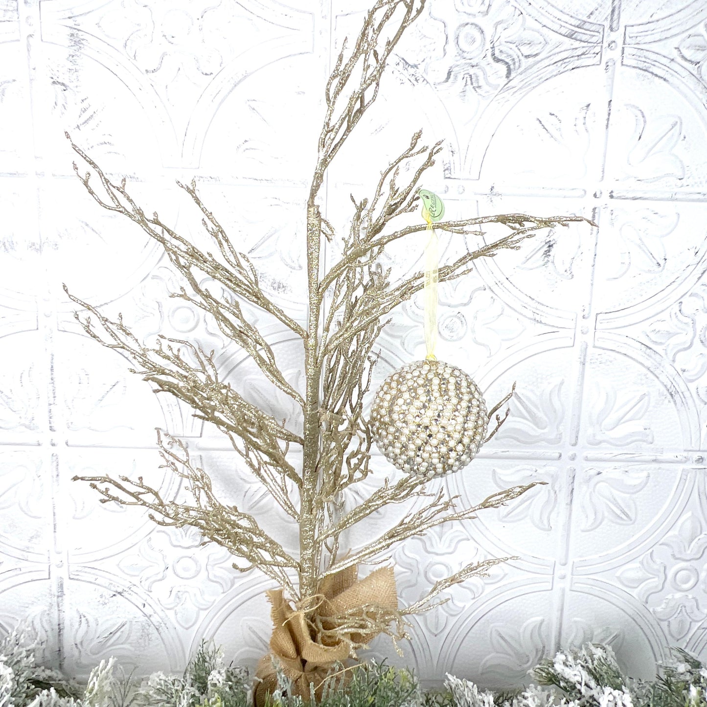 Pearl Christmas Ornament, Cream Champagne Ornament, Elegant Jeweled Christmas Ornament, Pearl Holiday Decor, Jeweled Wreath Accent