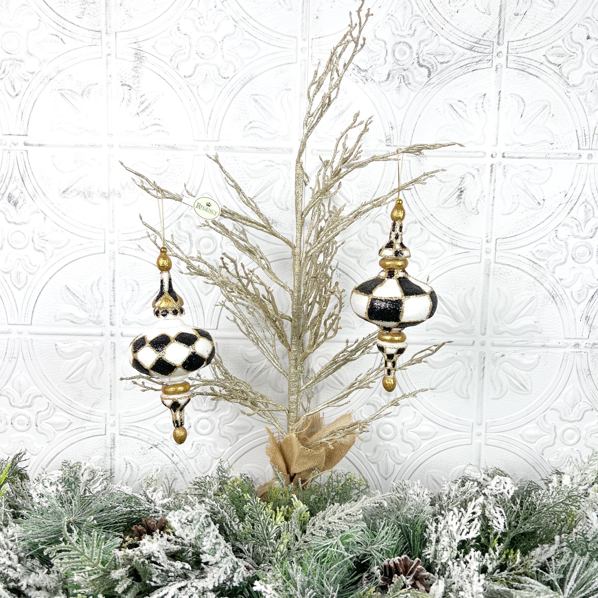Harlequin Finial Ornament, Black and White Christmas Bauble, Shatterproof Christmas Tree Decoration, Jester Ornament, Black and White Xmas