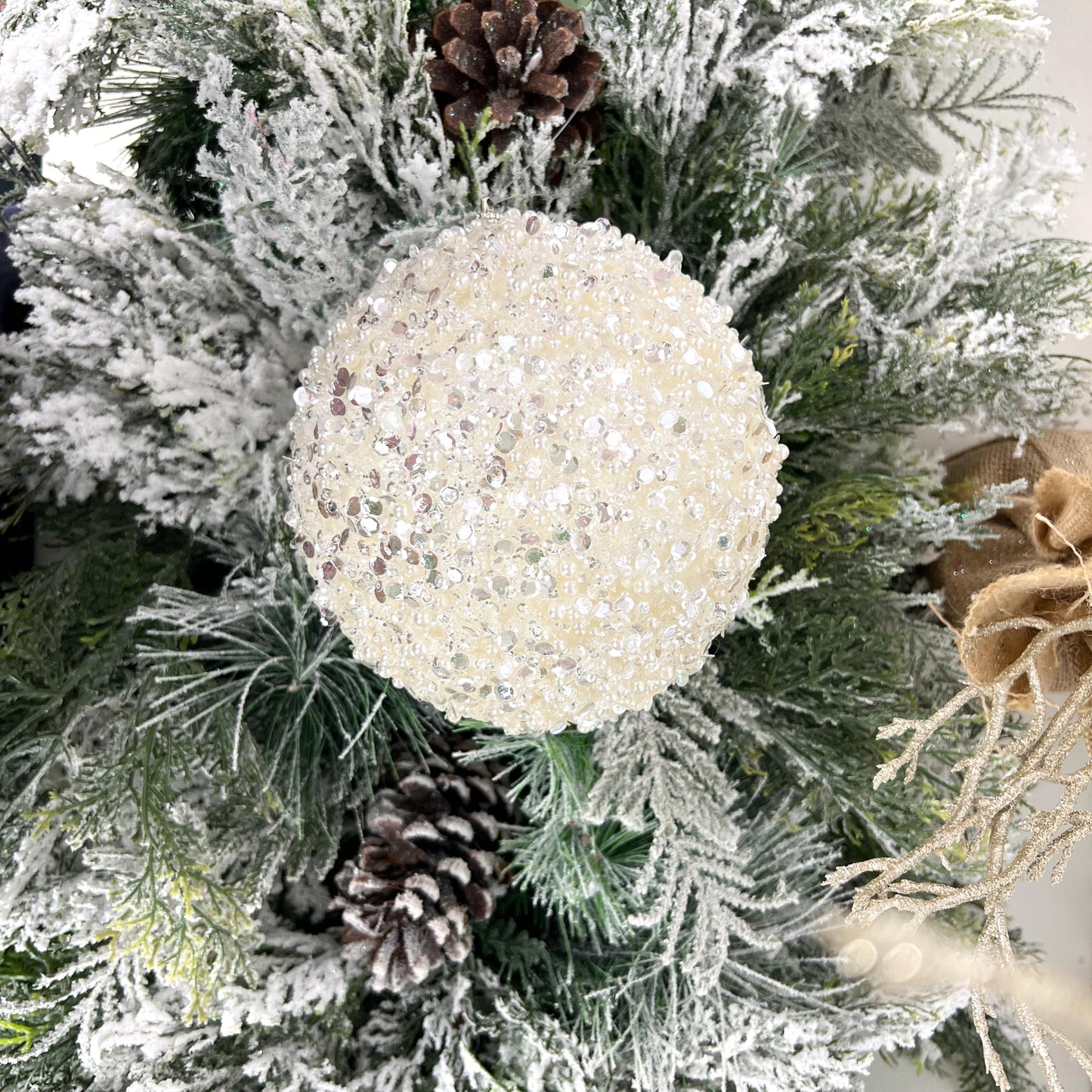 Pearl and Sequin Ornament, White Christmas Ball, Shatterproof Tree Ornament, Elegant Wedding Decor, Designer Holiday Decor, Jeweled Ornament