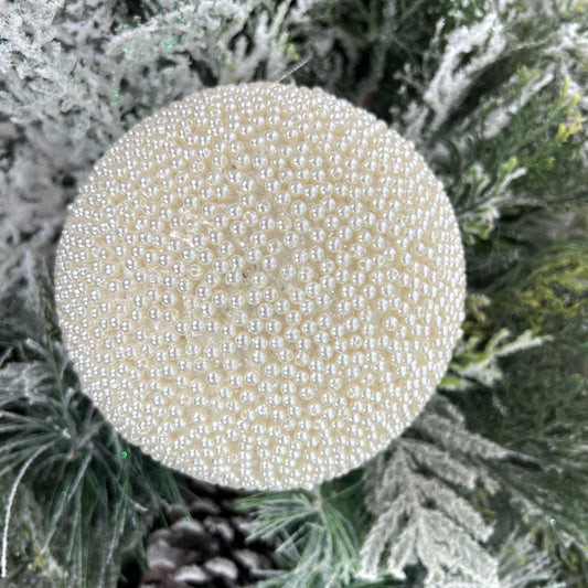 Pearl Glitter Ornament, Jeweled Ornament, Ivory Holiday Ball, Elegant Tree Ornament, Winter Wedding Decor, Luxury Christmas Bauble