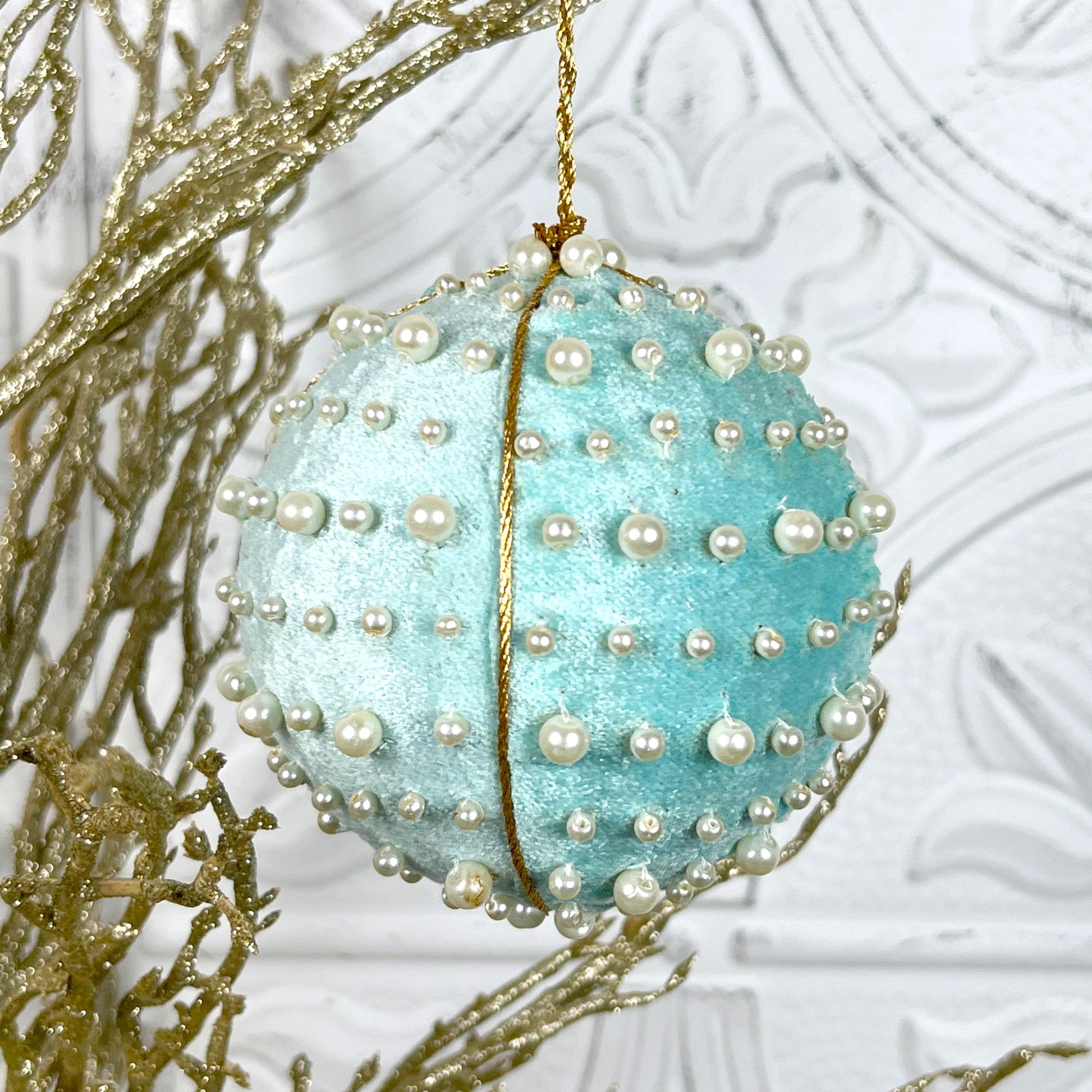 Velvet Pearl Ball Ornament, Mint Pink Blue Christmas Bauble, Velvet Jeweled Ornament, Shatterproof Holiday Decor, Elegant Wedding Ornament