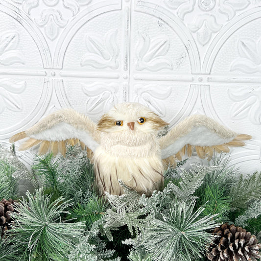 Flying Snow Owl Ornament, White Winter Owl Decor, Realistic Owl Tree Topper, Christmas Owl Decoration, Luxury Woodland Decor