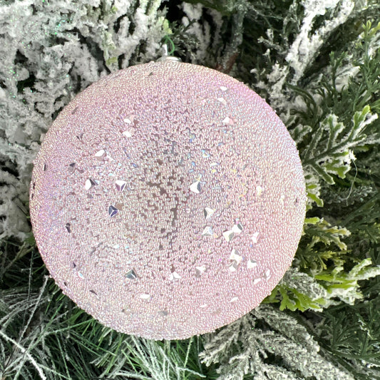 Festive Frost Ornament, Iridescent Pink Christmas Ornament, Silver Glitter Holiday Bauble, Farrisilk Christmas Decor, Elegant Tree Ornament