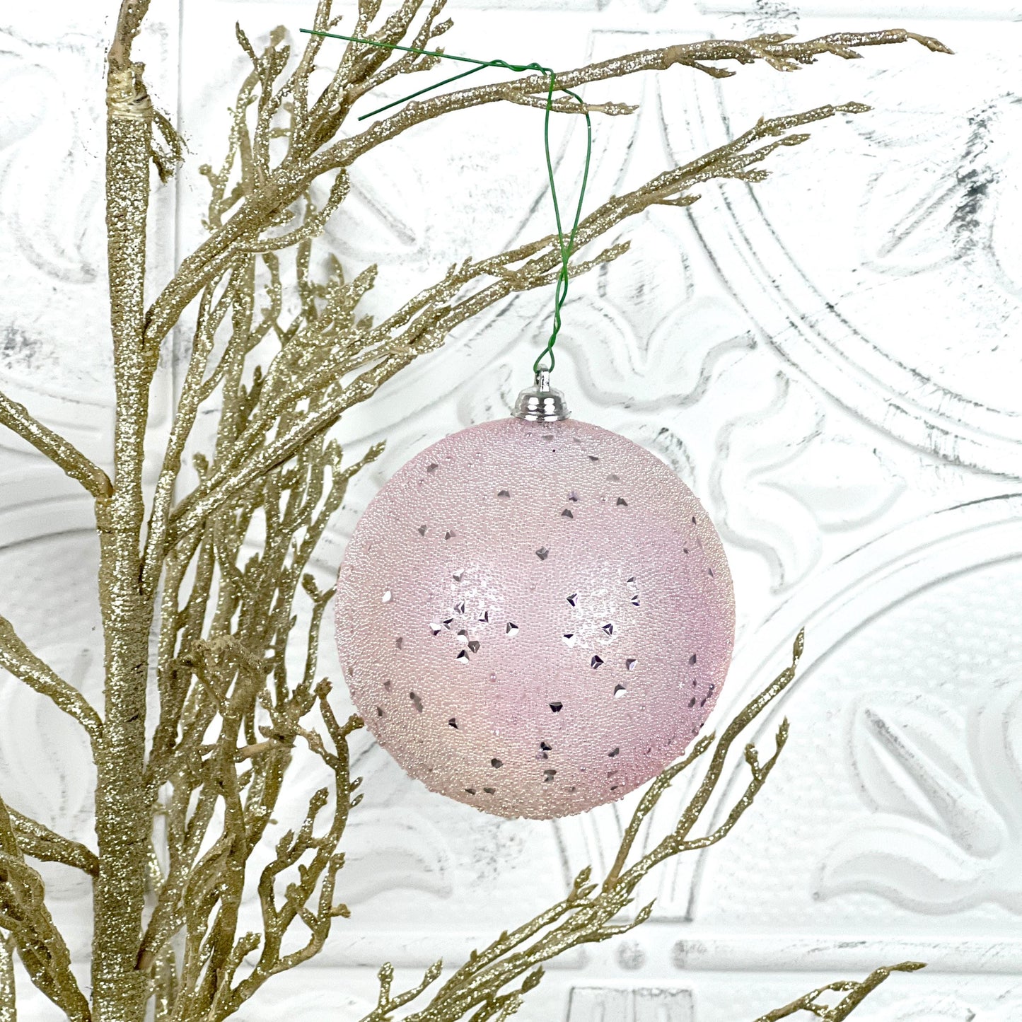 Festive Frost Ornament, Iridescent Pink Christmas Ornament, Silver Glitter Holiday Bauble, Farrisilk Christmas Decor, Elegant Tree Ornament