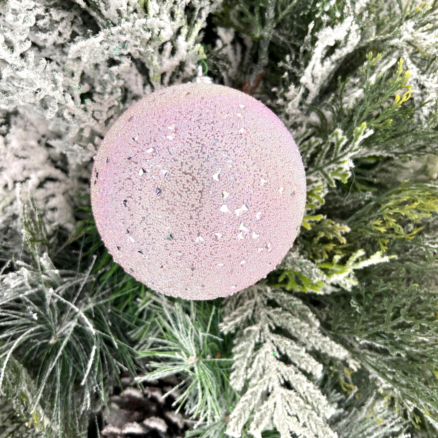 Festive Frost Ornament, Iridescent Pink Christmas Ornament, Silver Glitter Holiday Bauble, Farrisilk Christmas Decor, Elegant Tree Ornament