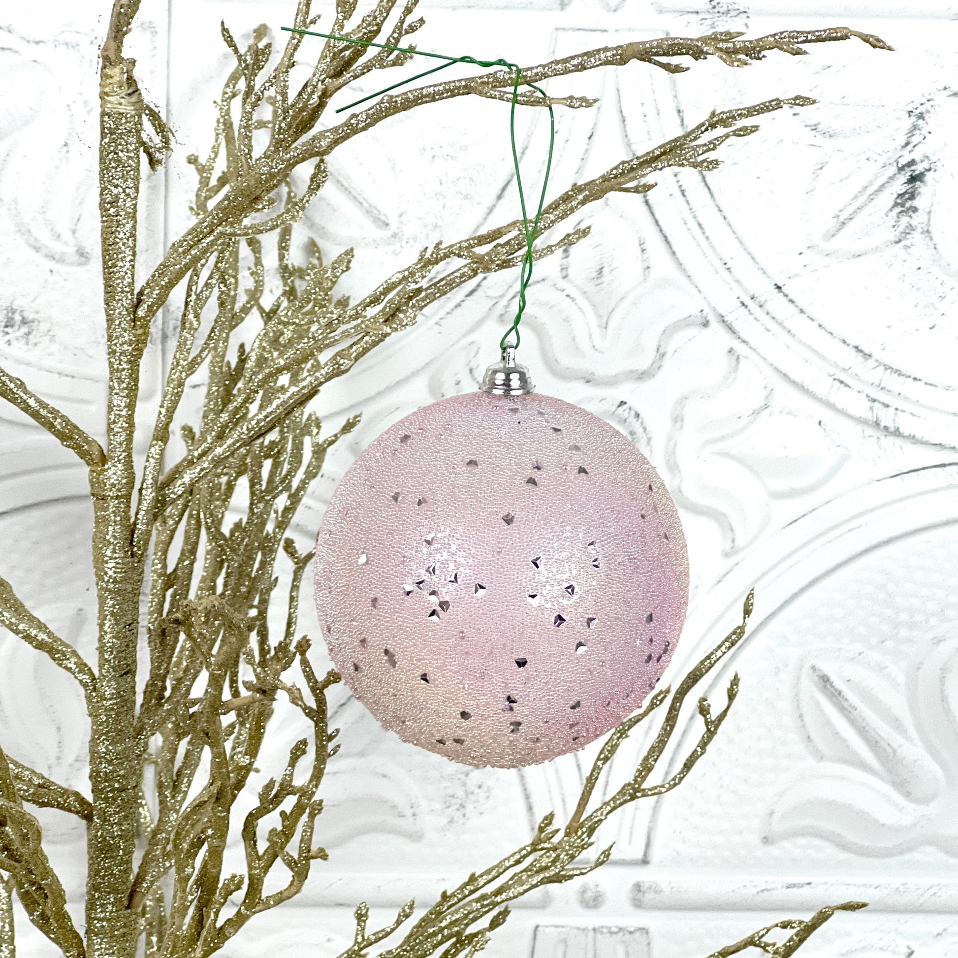 Festive Frost Ornament, Iridescent Pink Christmas Ornament, Silver Glitter Holiday Bauble, Farrisilk Christmas Decor, Elegant Tree Ornament