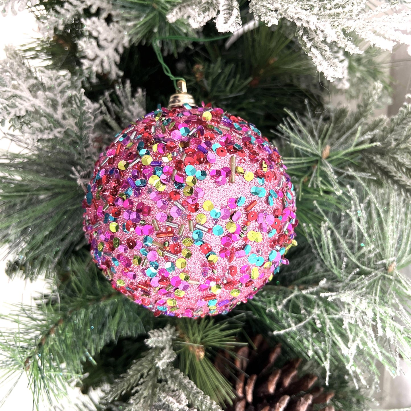 Pink Sequin Ornament, Farrisilk Christmas Bauble, Multicolor Beaded Ornament, Designer Holiday Decor, Glam Tree Ornament, Wreath Accent