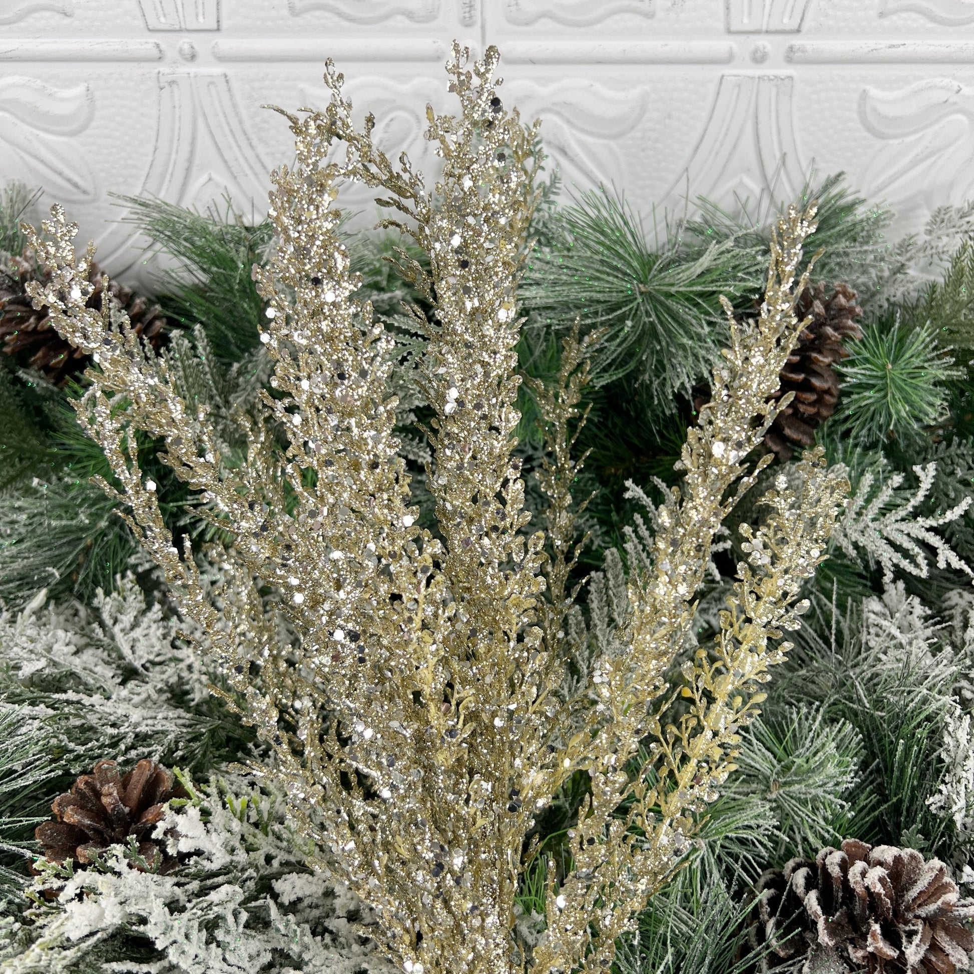 Glittered Artemesia Bush, Jeweled Artemesia Bush, Platinum Christmas Floral, Sequined Floral, Holiday Wreath Supply, Winter Wedding Decor