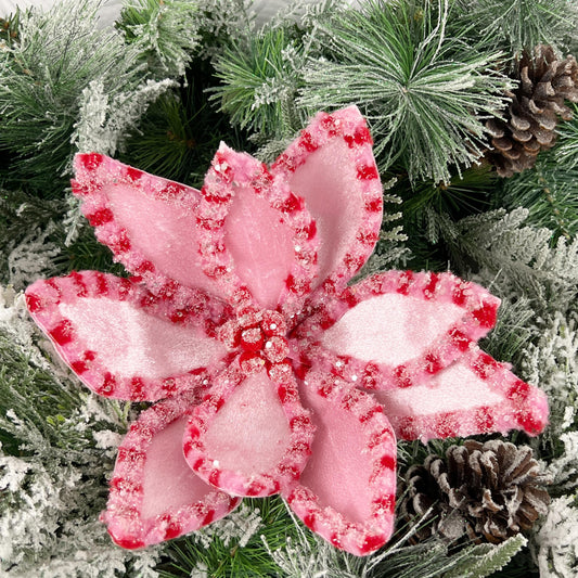 Pink and Red Glitter Poinsettia Stem, 22" Pink Poinsettia Stem, Christmas Decor, Wreath Decor, Tree Decoration, Holiday Floral,