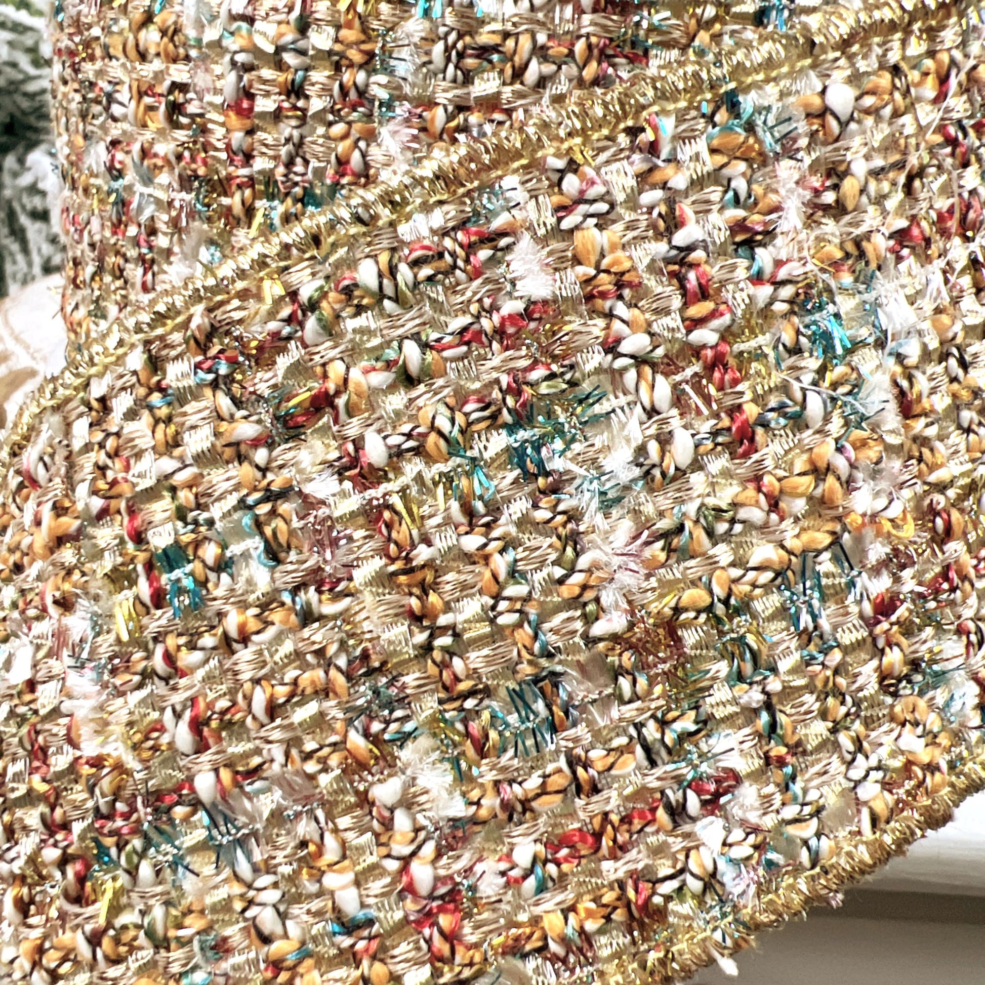 Farrisilk Multi-Colored Tweed Ribbon, Gold Tweed Holiday Decor, Luxury Ribbon for Wreaths