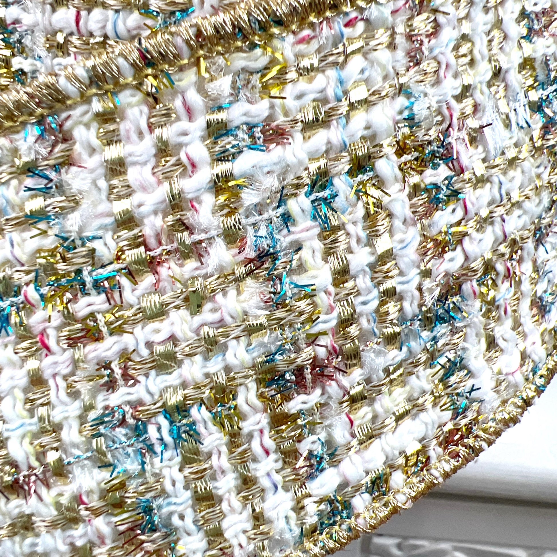 Farrisilk Cream Gold and Blue Tweed Ribbon, Multi-Colored Wired Ribbon, Luxury Holiday Ribbon for Wreaths