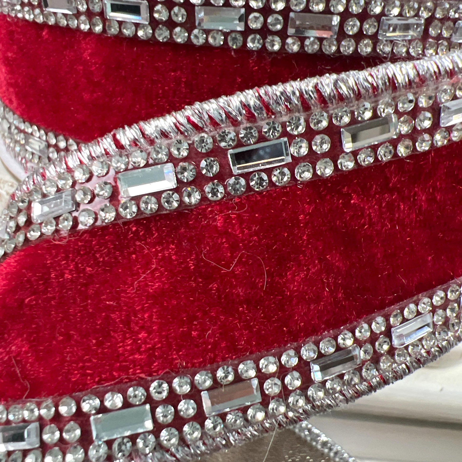 Farrisilk Shimmering Gems Red Velvet Ribbon, Jeweled Wired Christmas Ribbon, Luxury Holiday Bow