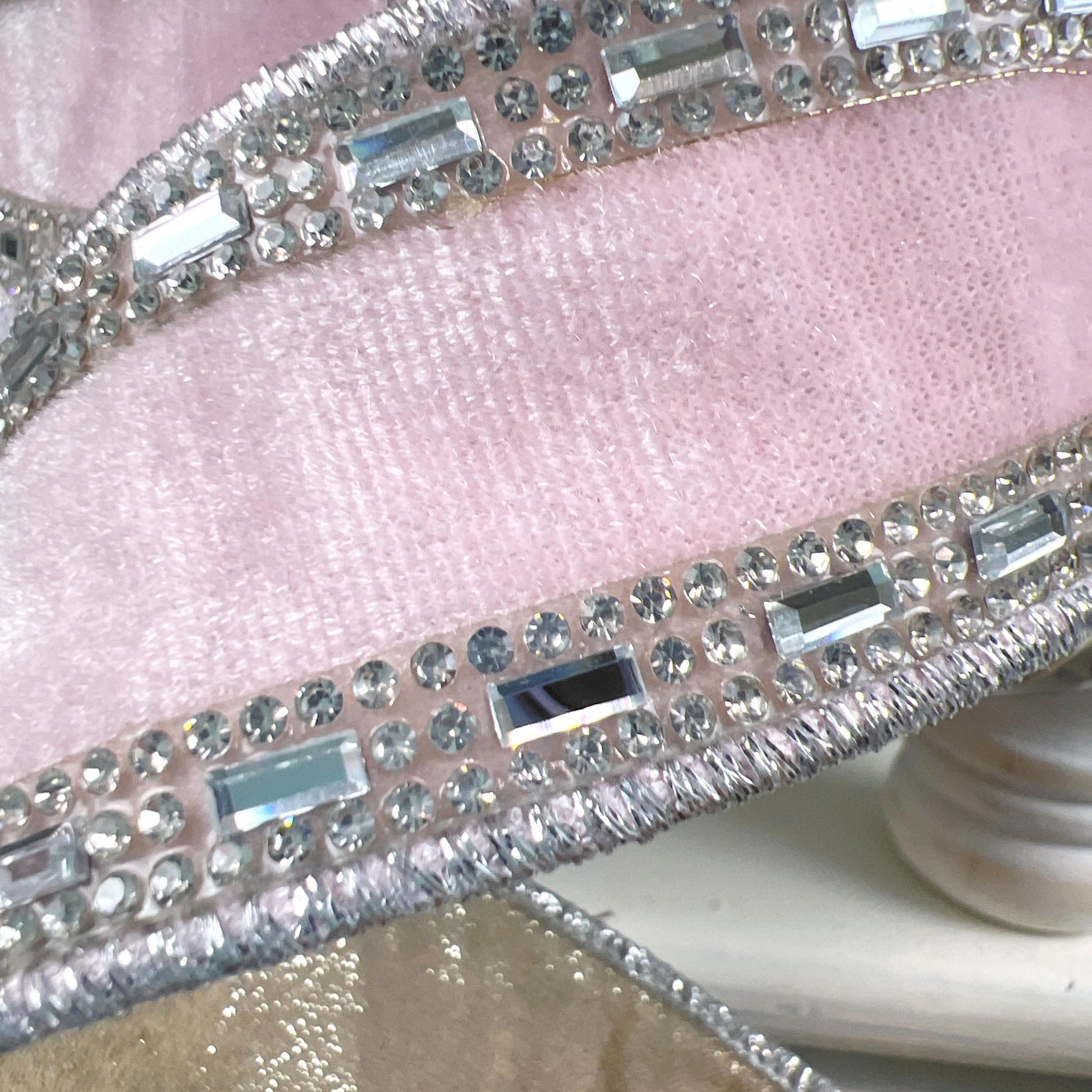 Farrisilk Shimmering Gems Pink Velvet Ribbon, Light Pink Jeweled Christmas Ribbon, Luxury Holiday Bow