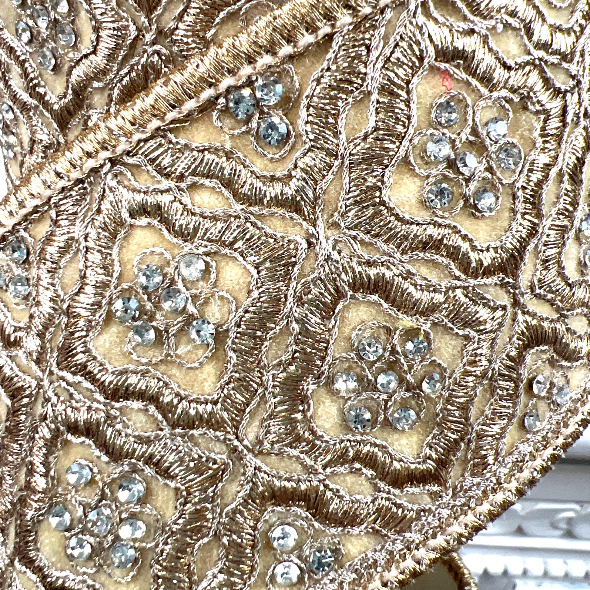 Farrisilk Heirloom Tapestry Ribbon, Gold Embroidered Ribbon with Rhinestones, Jeweled Christmas Ribbon