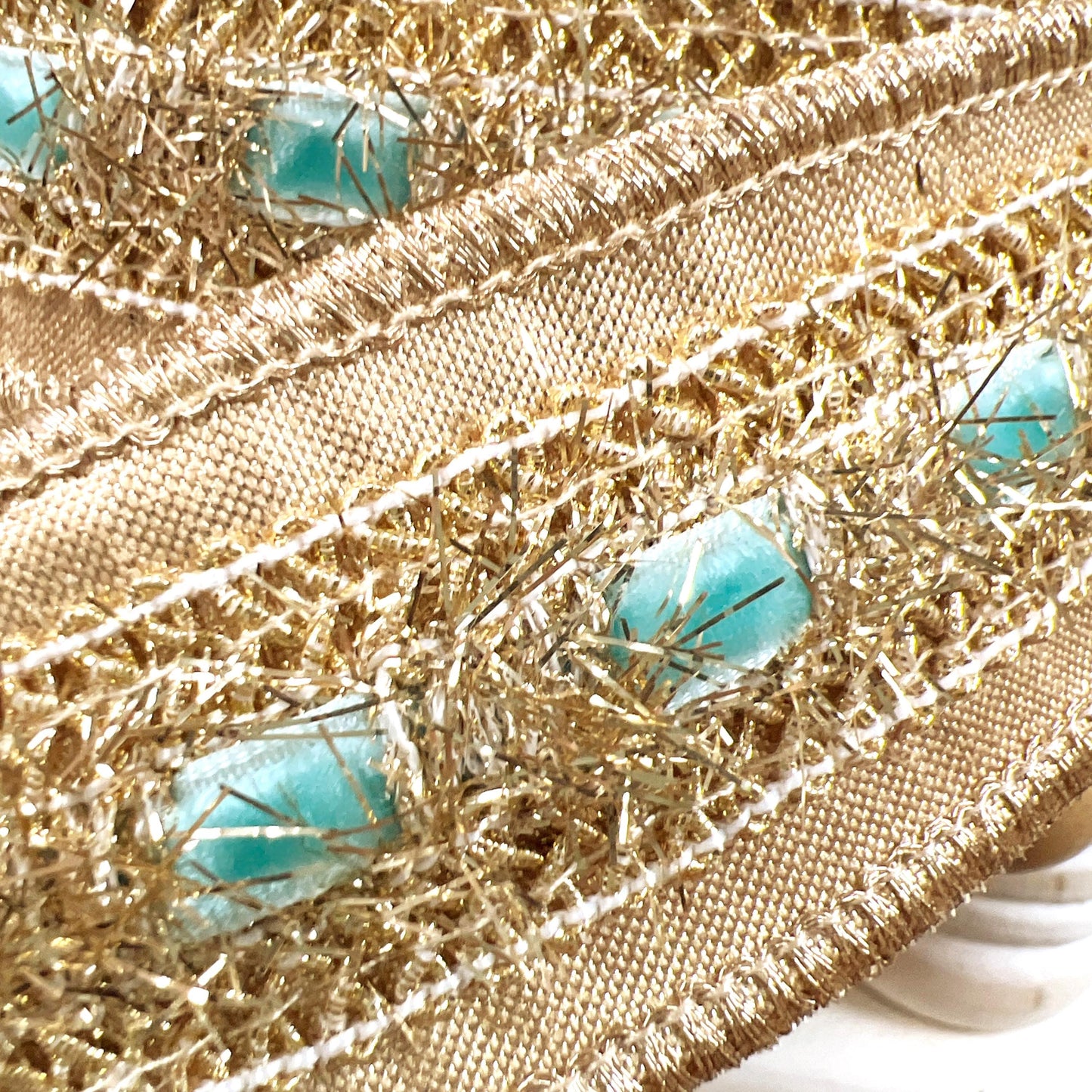 Farrisilk Light Blue Gold Ribbon, Velvet Tinsel Holiday Ribbon, Christmas Wreath and Tree Trimming Ribbon