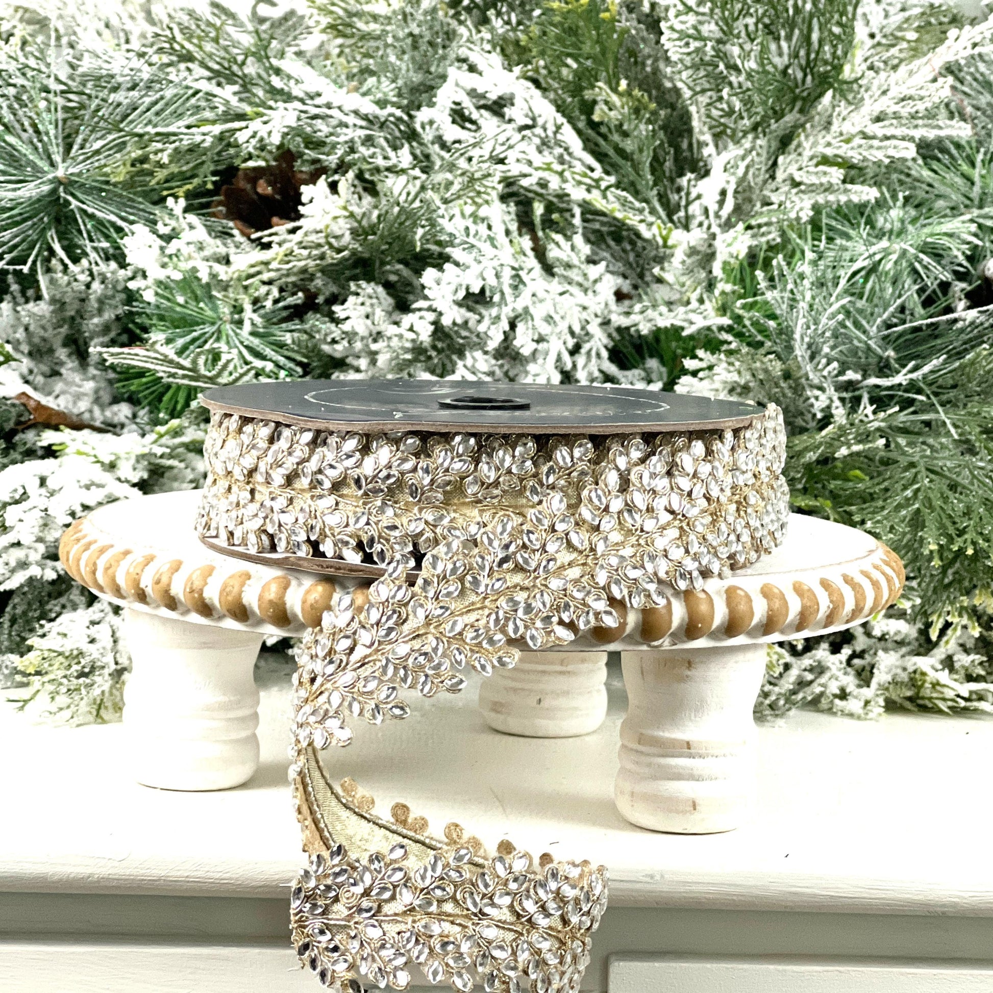 Farrisilk Sparkling Jewels Ribbon, Crystal Rhinestone Wired Ribbon, Luxury Holiday and Wedding Decor