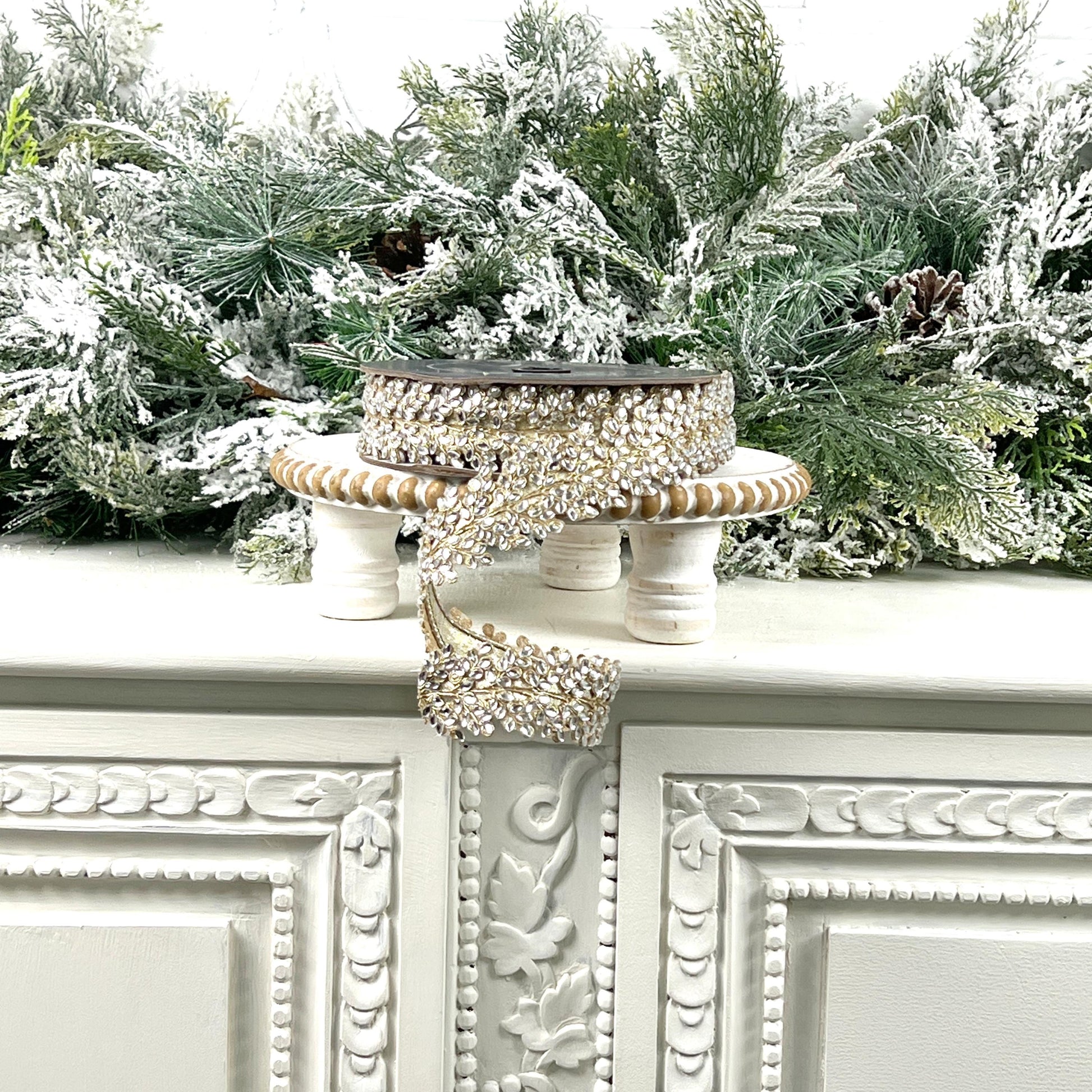 Farrisilk Sparkling Jewels Ribbon, Crystal Rhinestone Wired Ribbon, Luxury Holiday and Wedding Decor