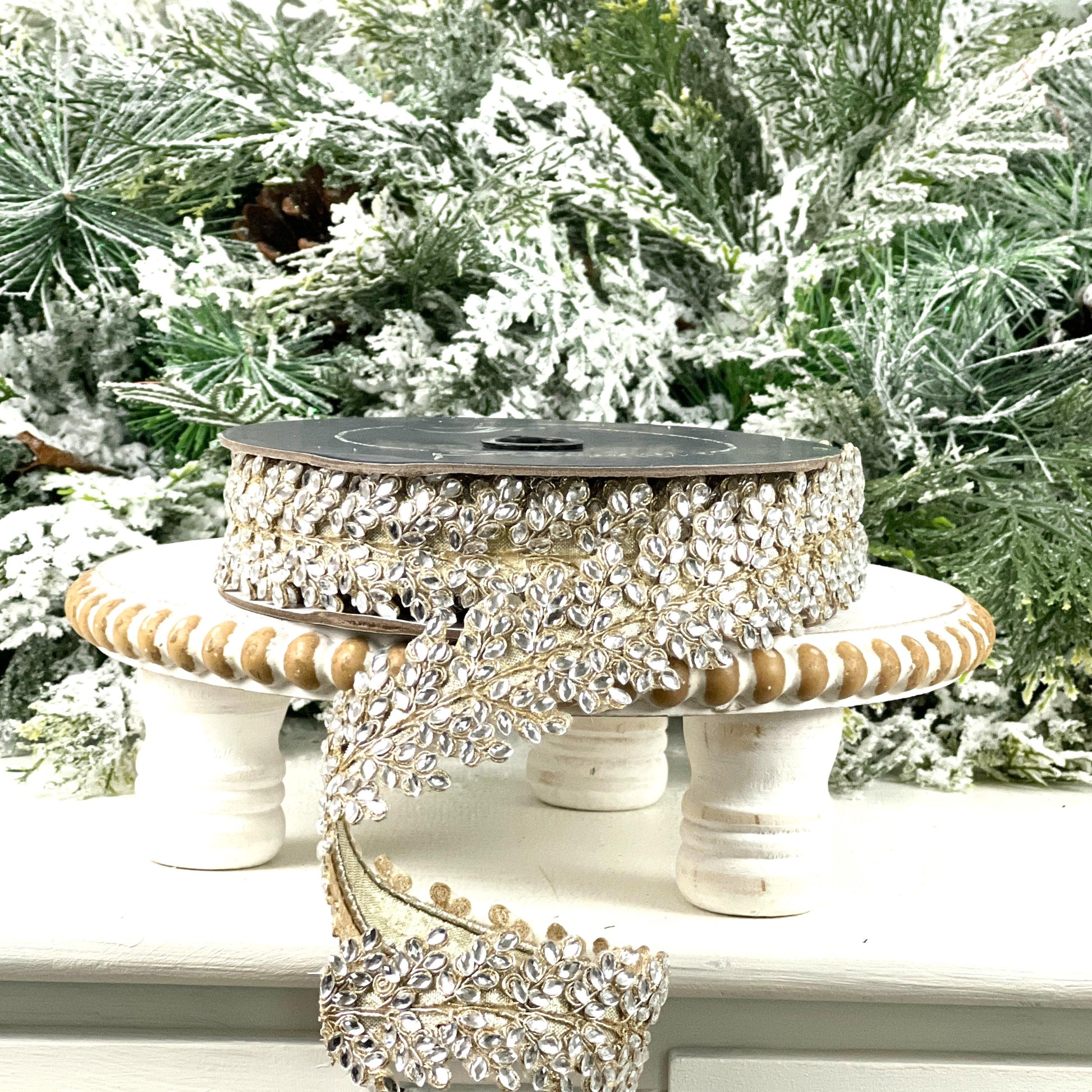 Farrisilk Sparkling Jewels Ribbon, Crystal Rhinestone Wired Ribbon, Luxury Holiday and Wedding Decor