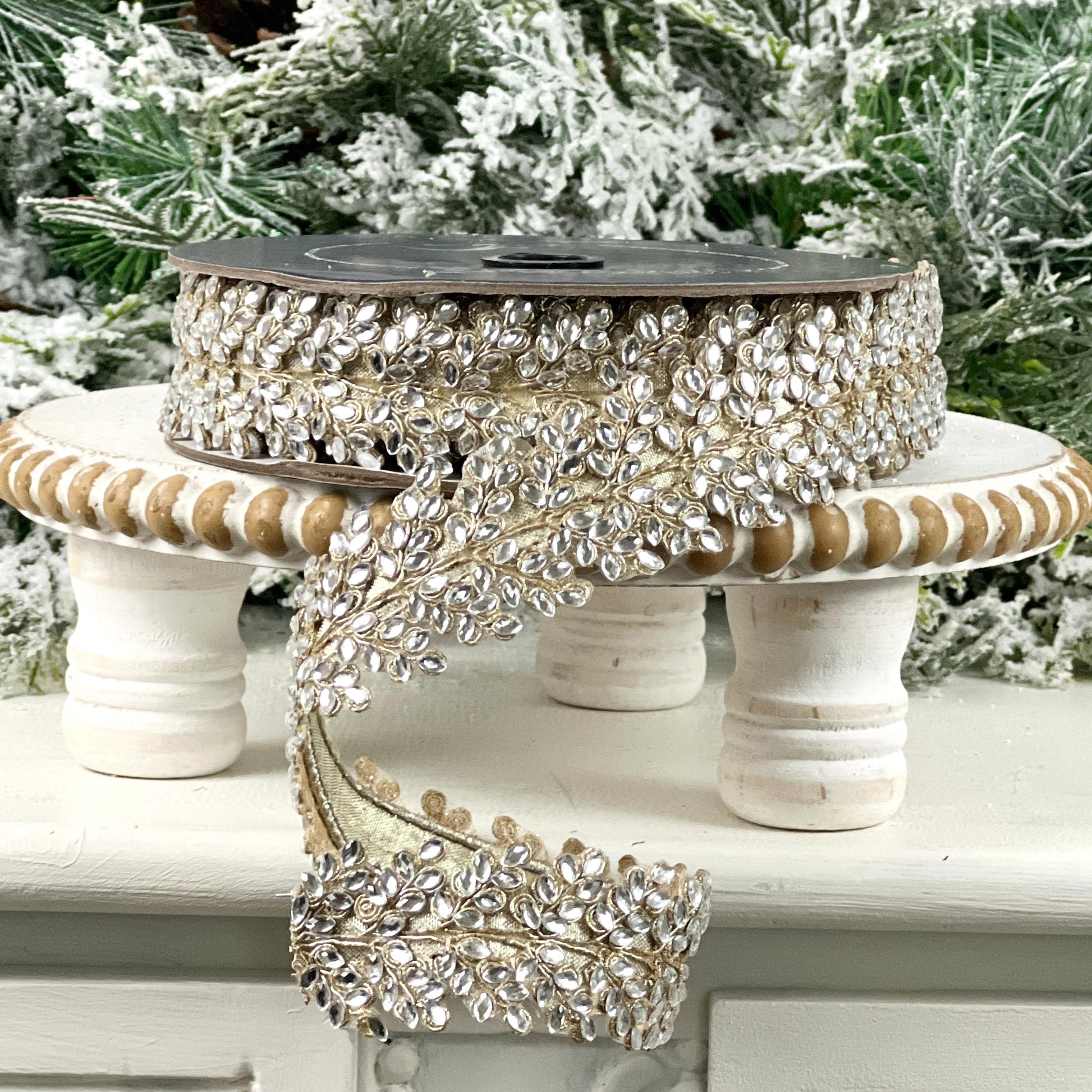 Farrisilk Sparkling Jewels Ribbon, Crystal Rhinestone Wired Ribbon, Luxury Holiday and Wedding Decor