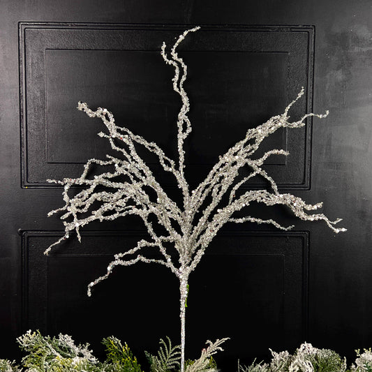 Iced Twig Spray, Crystal Holiday Branch, Winter Tree Accent, Elegant Christmas Pick, Snowy Wreath Stem