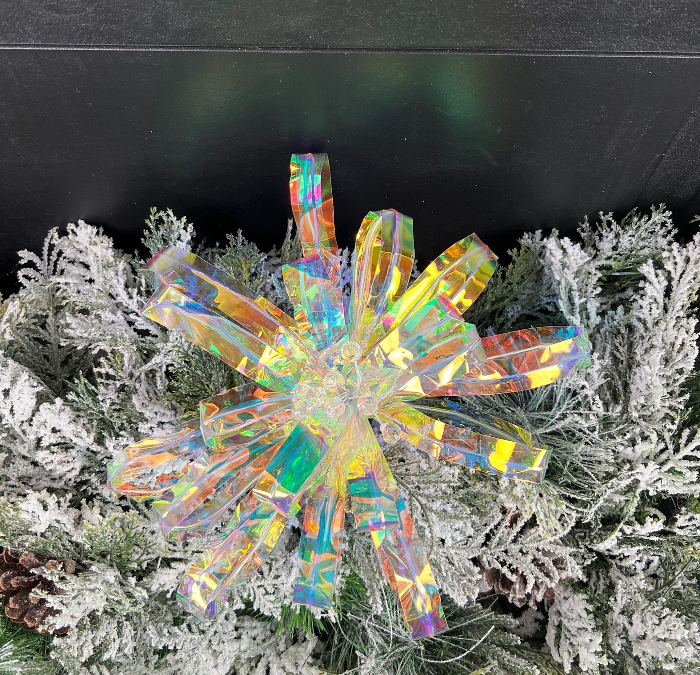 Iridescent Flower Stem, Holographic Floral Pick, Acrylic Holiday Flower, Wreath Accent, Elegant Christmas Tree Decor