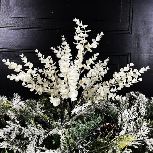 White Eucalyptus Bush, Faux Eucalyptus Stem, Holiday Greenery Pick, Winter Wedding Florals, Elegant Wreath Greenery