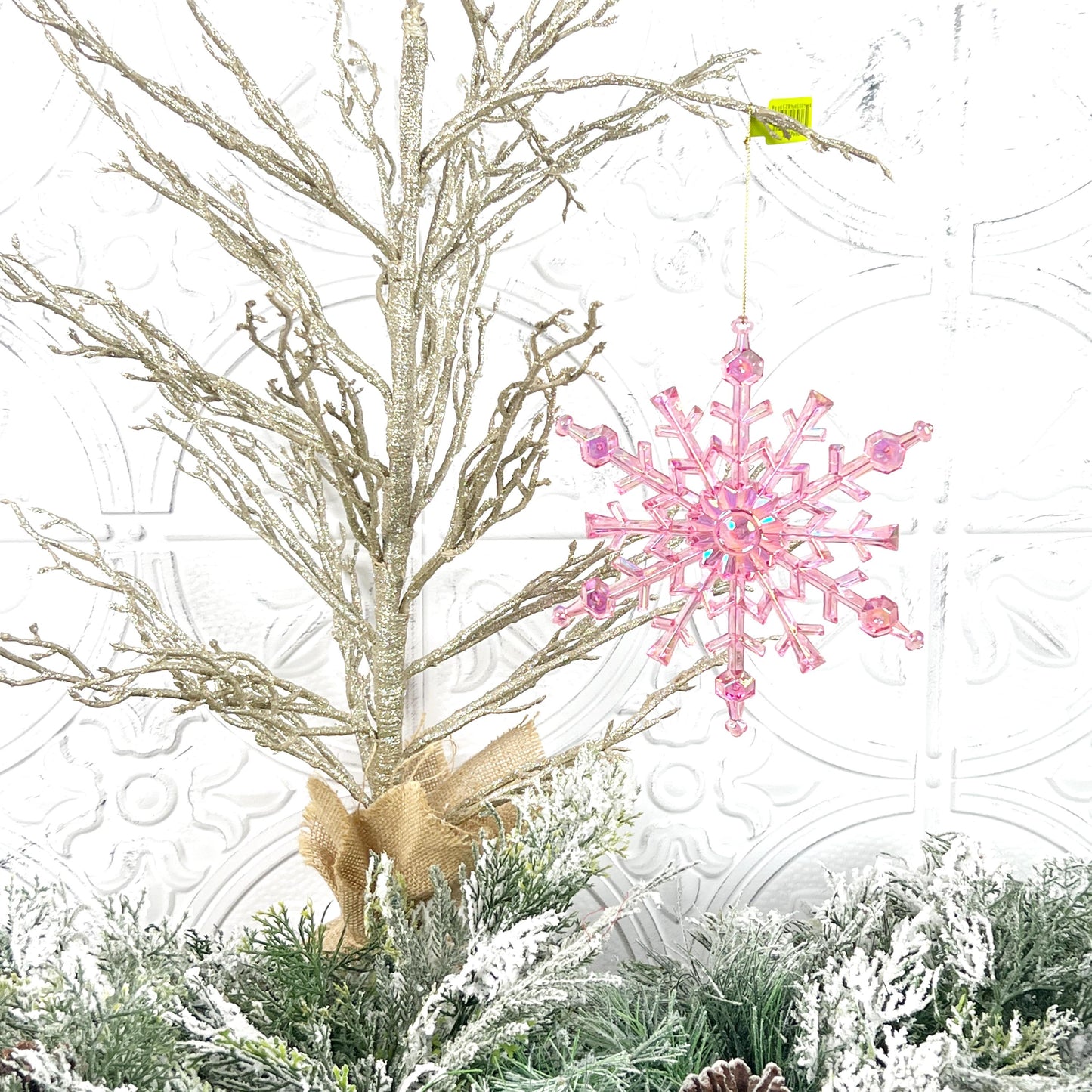 Pink Snowflake Ornament, Iridescent Christmas Ornament, Blush Holiday Tree Accent, Designer Snowflake Decor, Elegant Winter Ornament