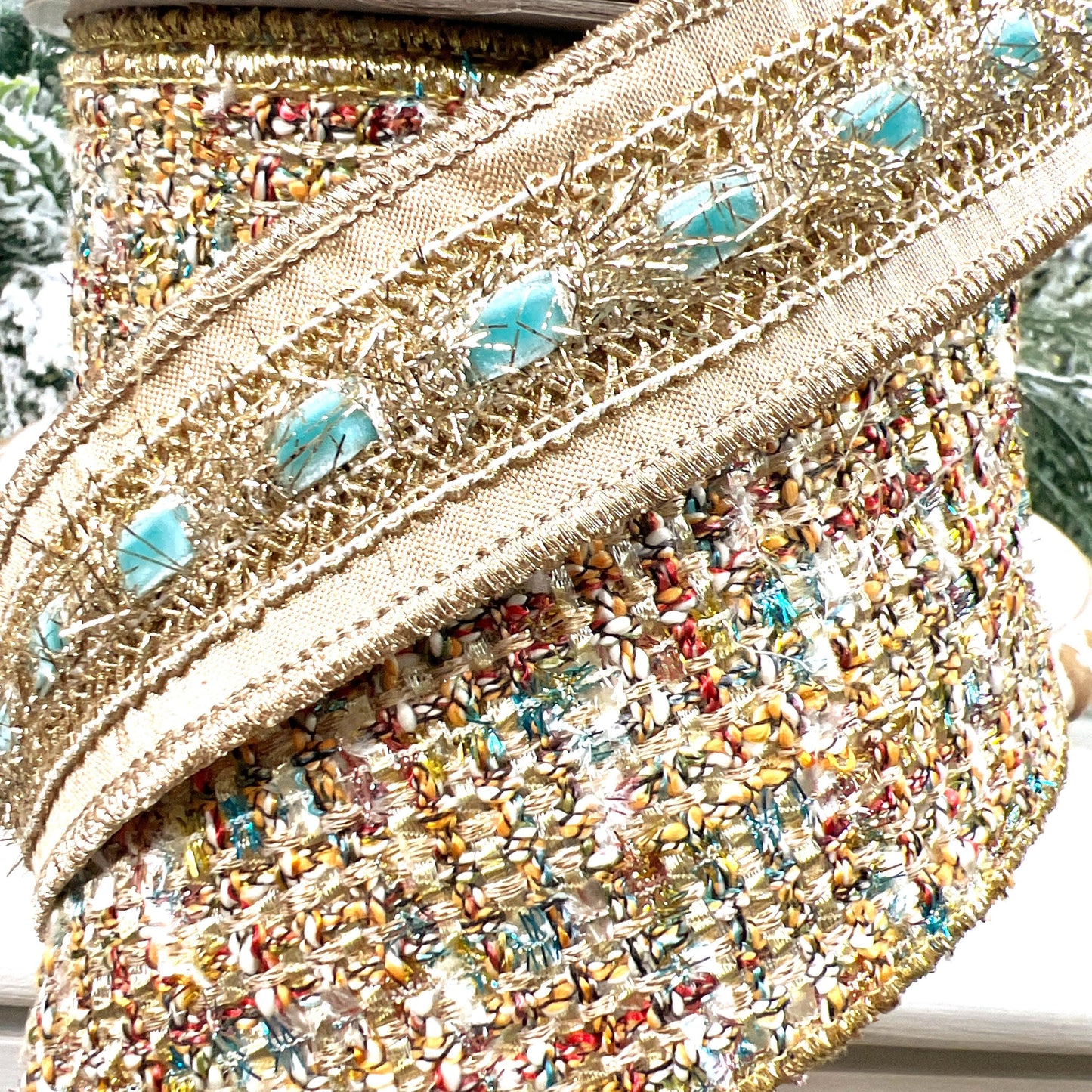 Farrisilk Multi-Colored Tweed Ribbon, Gold Tweed Holiday Decor, Luxury Ribbon for Wreaths