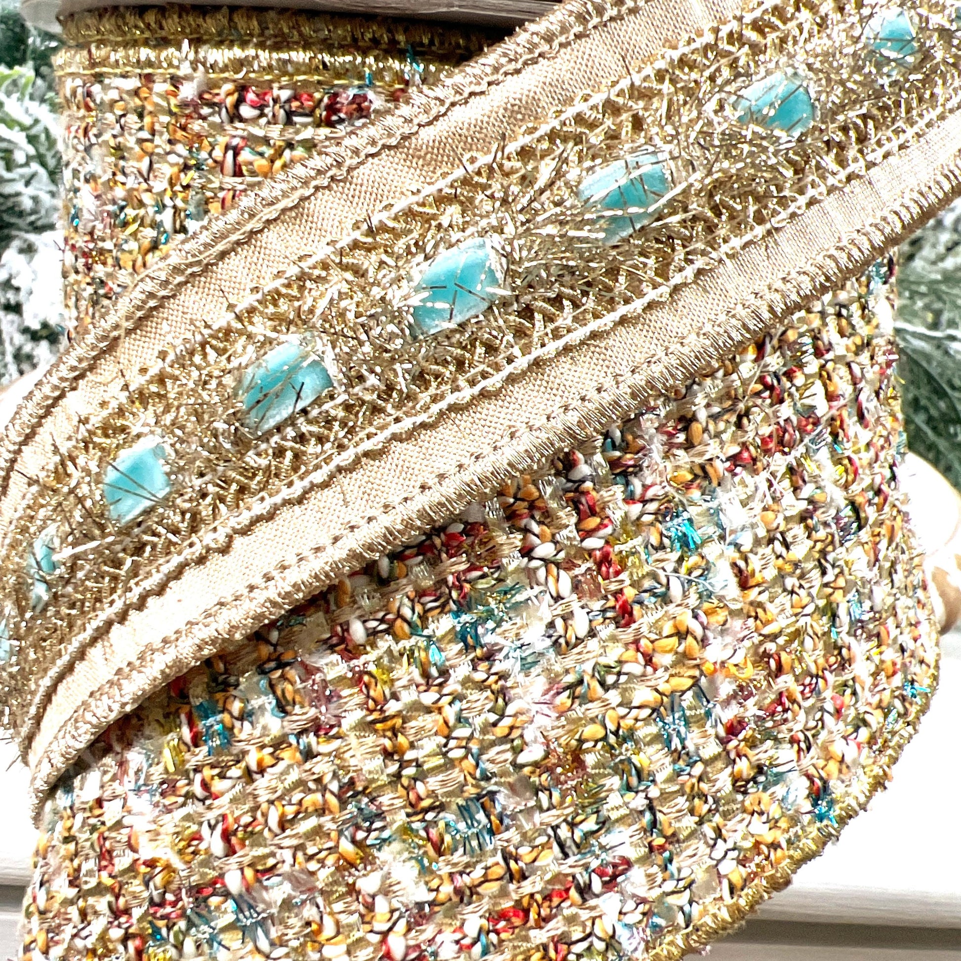 Farrisilk Multi-Colored Tweed Ribbon, Gold Tweed Holiday Decor, Luxury Ribbon for Wreaths