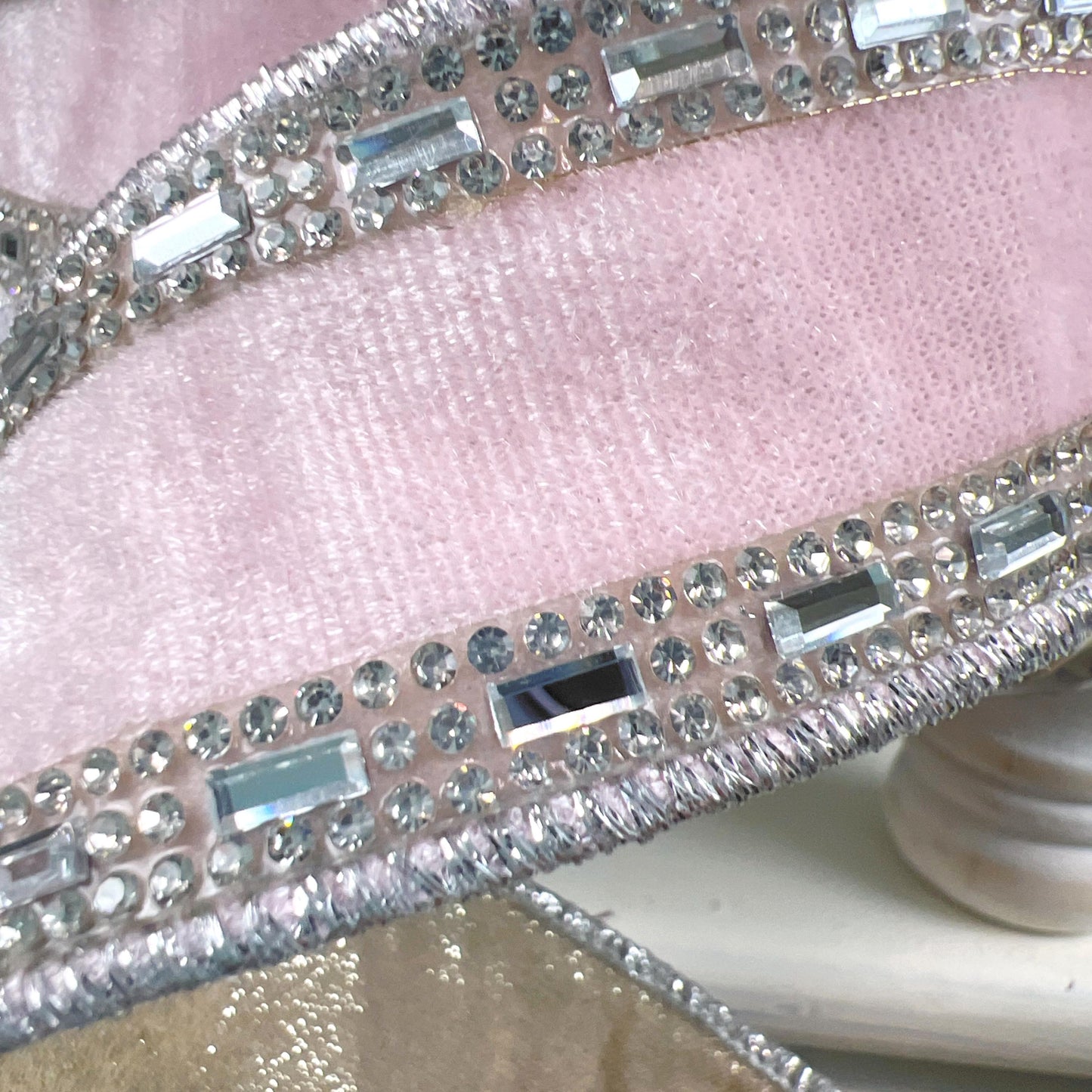 Farrisilk Shimmering Gems Pink Velvet Ribbon, Light Pink Jeweled Christmas Ribbon, Luxury Holiday Bow