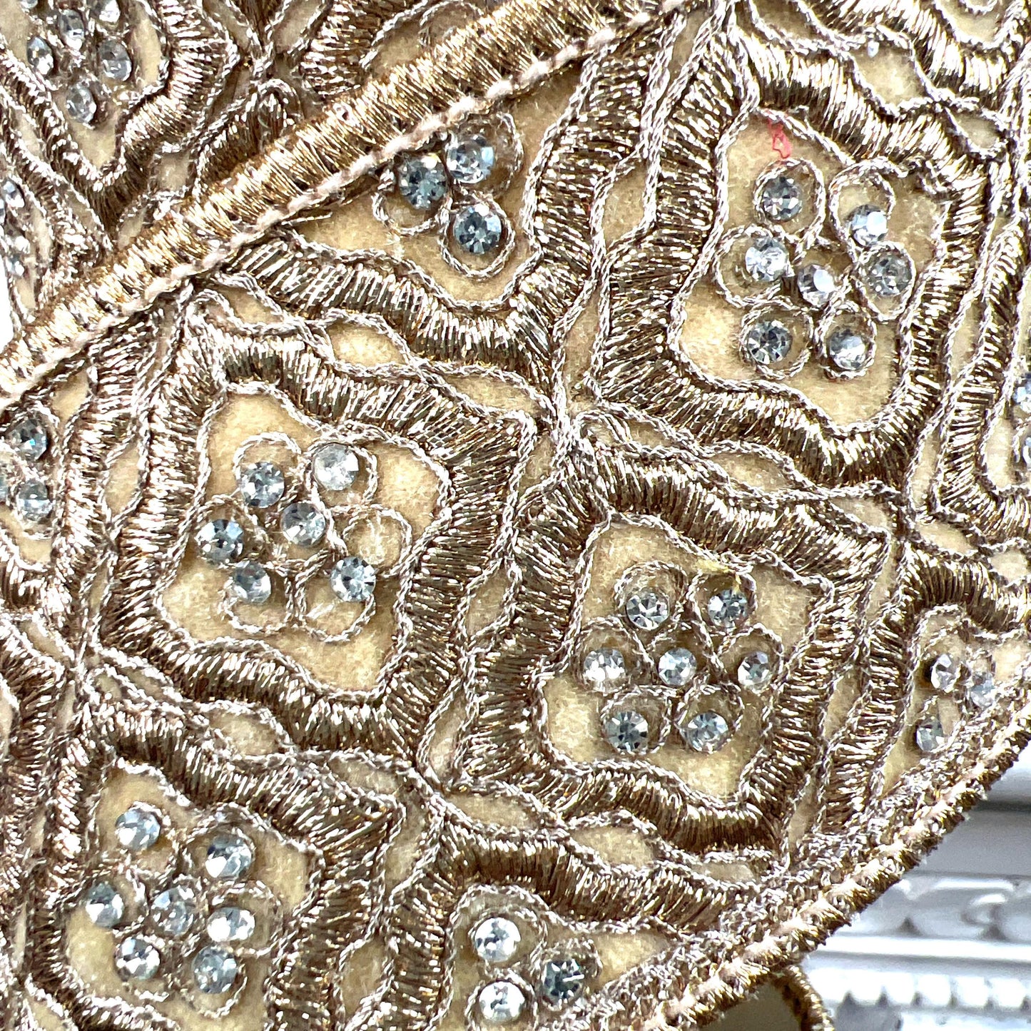 Farrisilk Heirloom Tapestry Ribbon, Gold Embroidered Ribbon with Rhinestones, Jeweled Christmas Ribbon