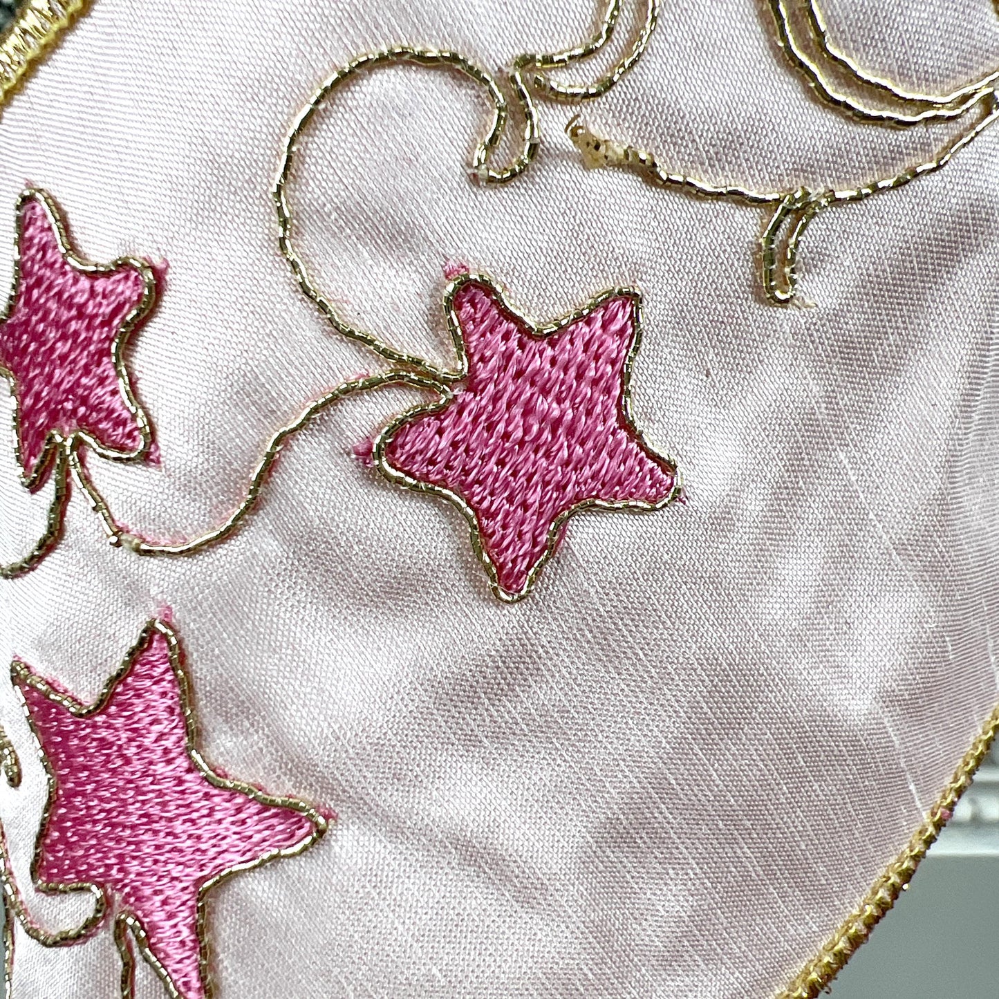 Farrisilk Embroidered Star Ribbon, Pink and Gold Wired Ribbon with Stars, Christmas Tree Trimming