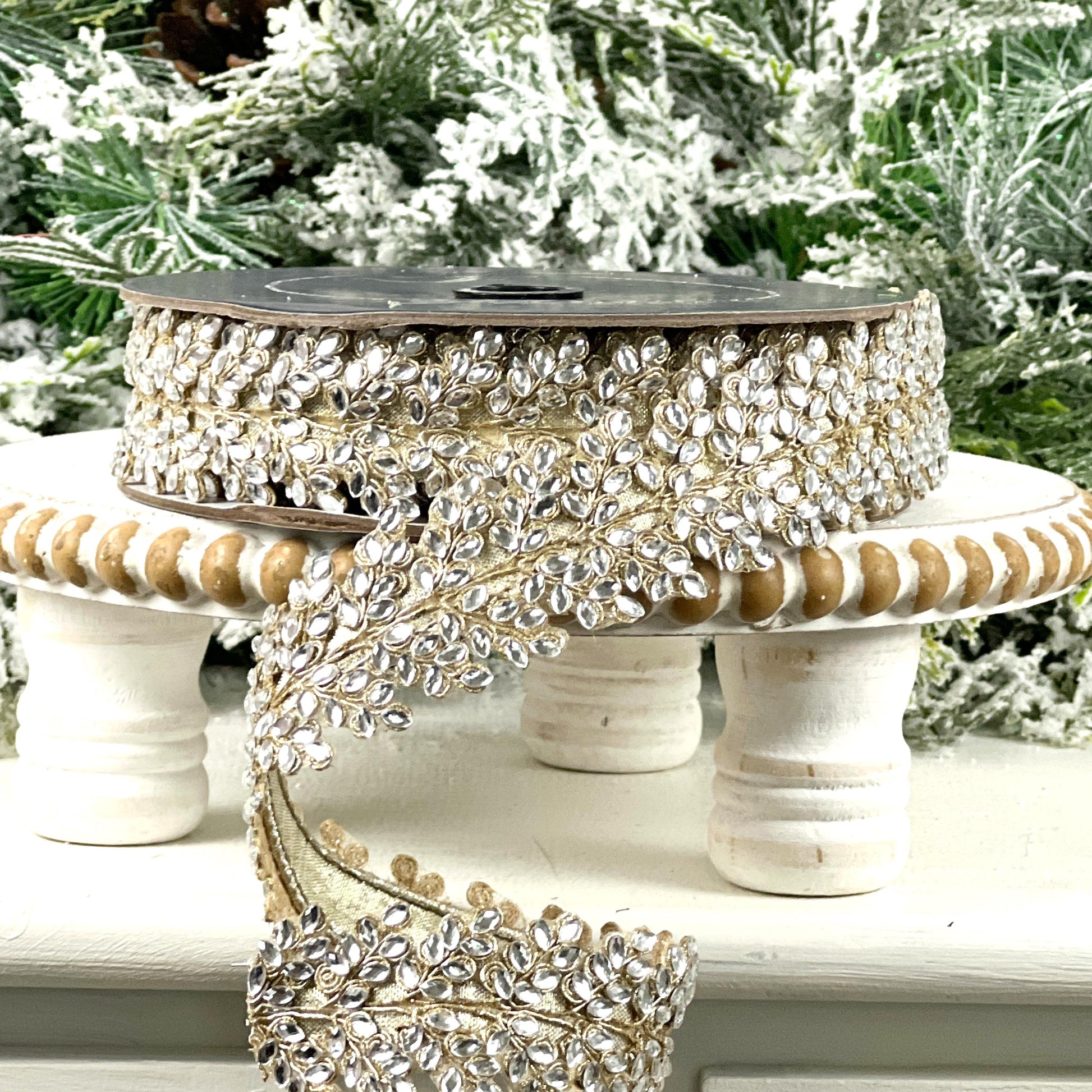 Farrisilk Sparkling Jewels Ribbon, Crystal Rhinestone Wired Ribbon, Luxury Holiday and Wedding Decor